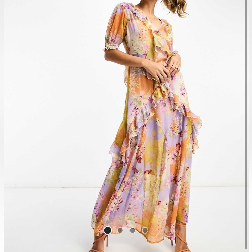 ASOS Floral Frill Multicolor Maxi Dress